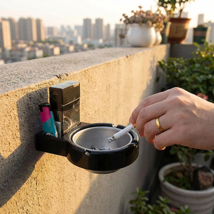 Stainless Steel Wall-Mounted Ashtray & Cigarette Lighter Storage Rack