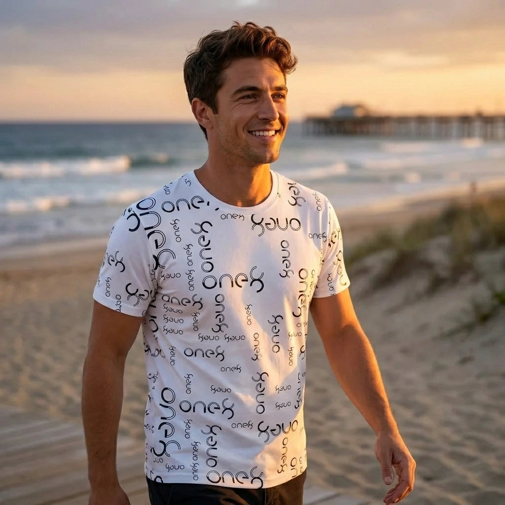 White Printed Polyester Tee