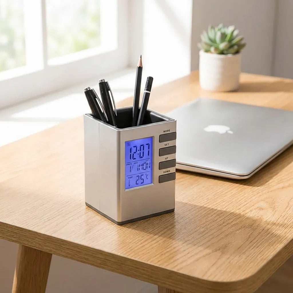 Smart Desk Clock Pen Holder