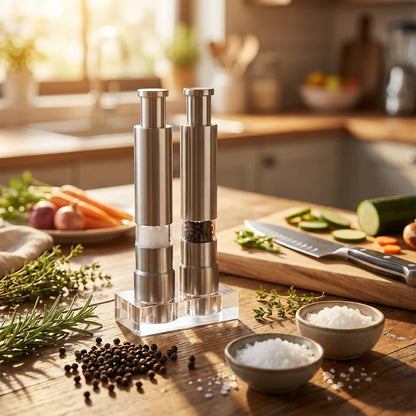 Stainless Steel Thumb Presser Salt And Pepper Grinder