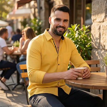 Men's Solid Satin Stylish Casual Shirt Yellow