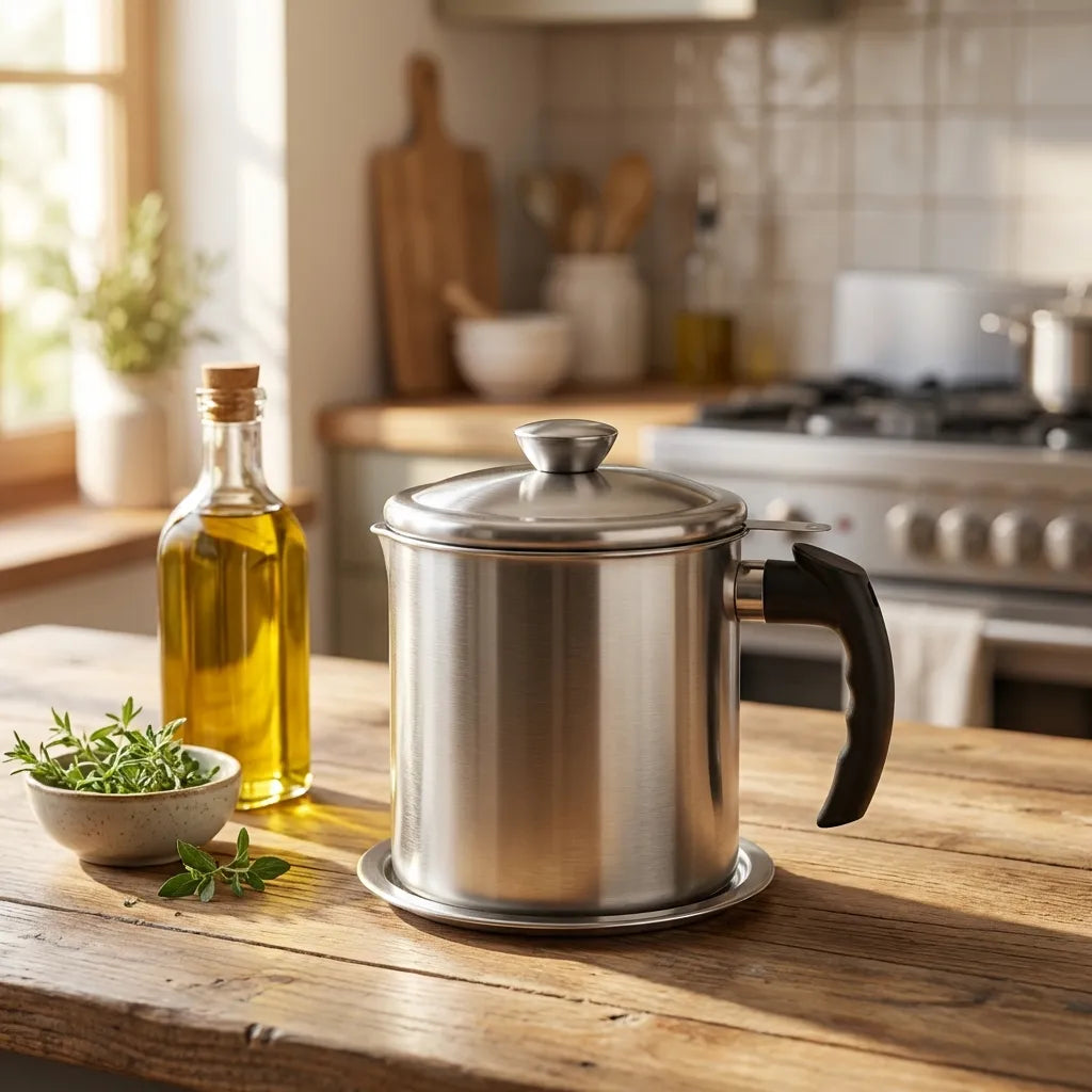 Stainless Steel Oil Pot With Filter & Lid