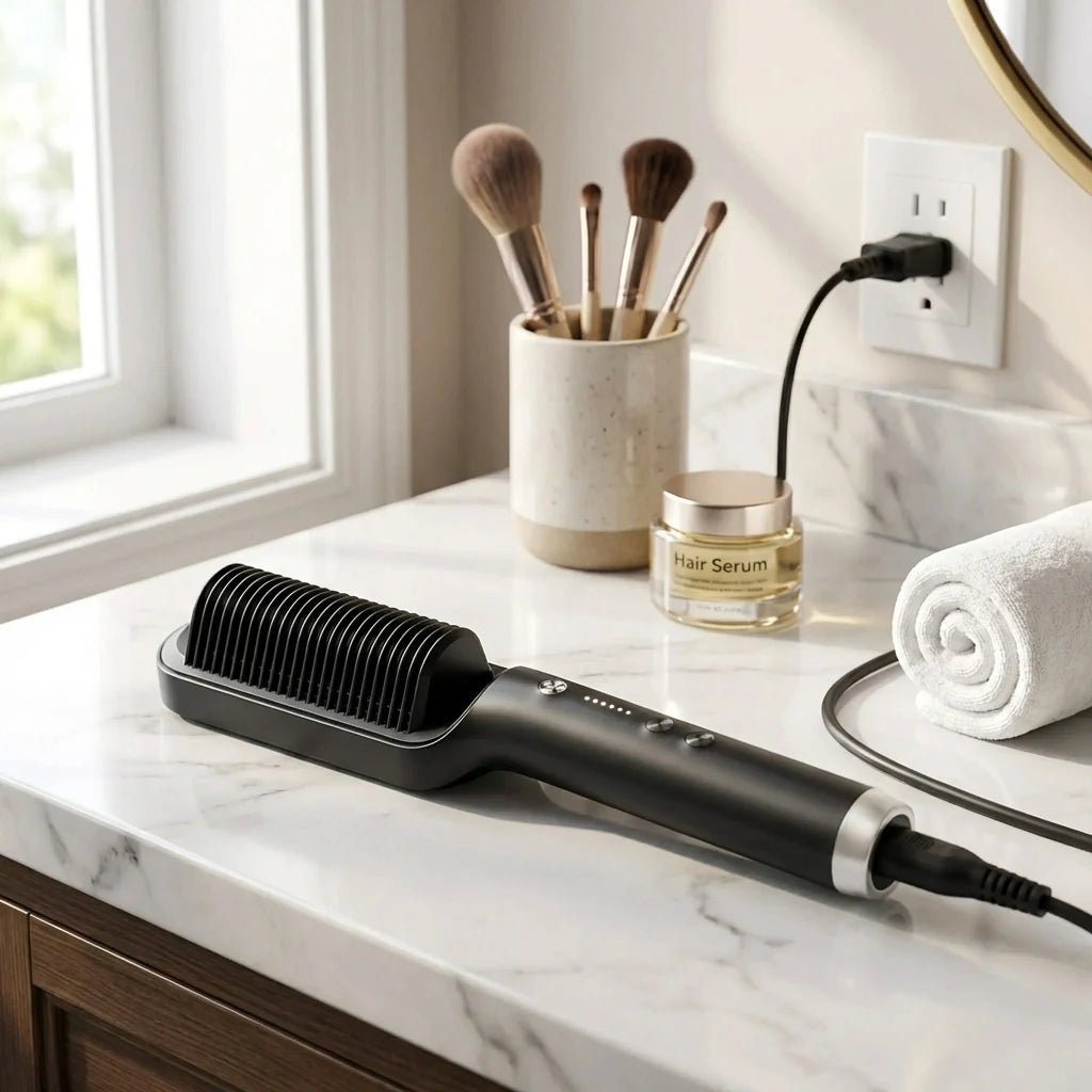 Hair Straightener Used While Massaging Head