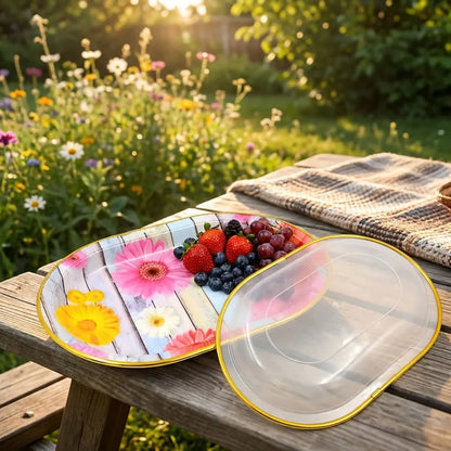 Plastic Flower Printed Design Serving Tray