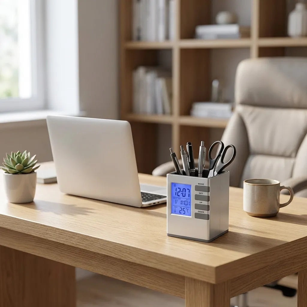 Smart Desk Clock Pen Holder