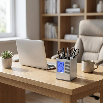 Smart Desk Clock Pen Holder
