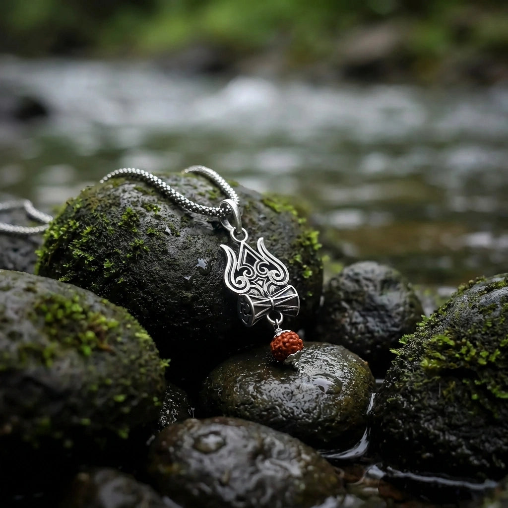 Trishul Damru Rudraksha Pendant Chain