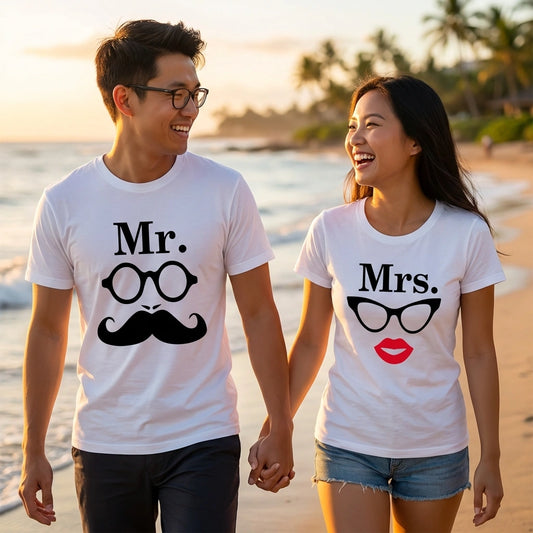White Printed Couple Tees