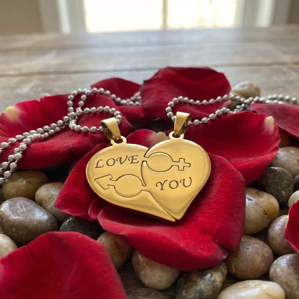 Nest Love You Hearth Shape Gold Plated Pendant Chain For Couple