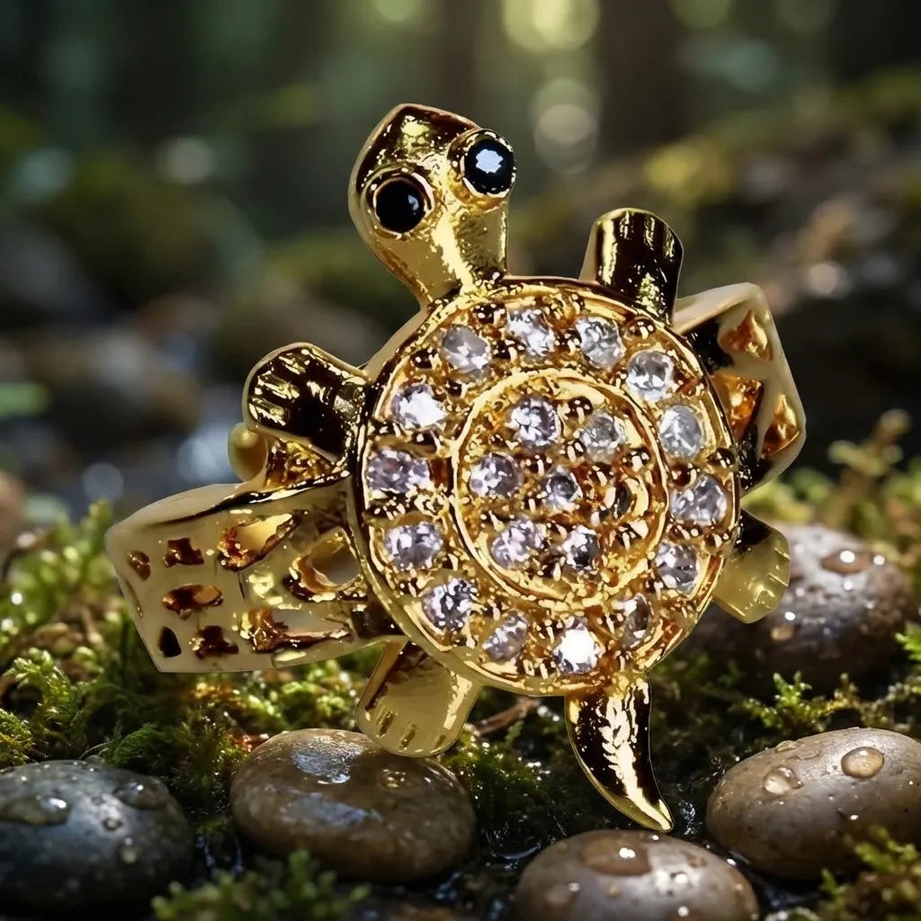Panchdhatu Zircon Studded Turtle Meru Ring Set of 2