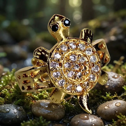 Panchdhatu Zircon Studded Turtle Meru Ring Set of 2