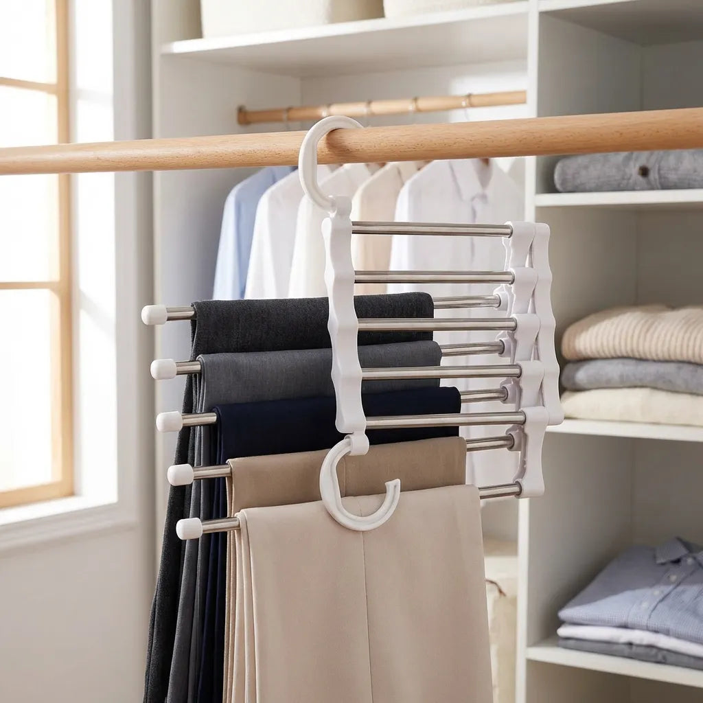 Hanger-5 In 1 Stainless Steel Multifunction Retractable Rack Trouser Hanger(Pack of 2)