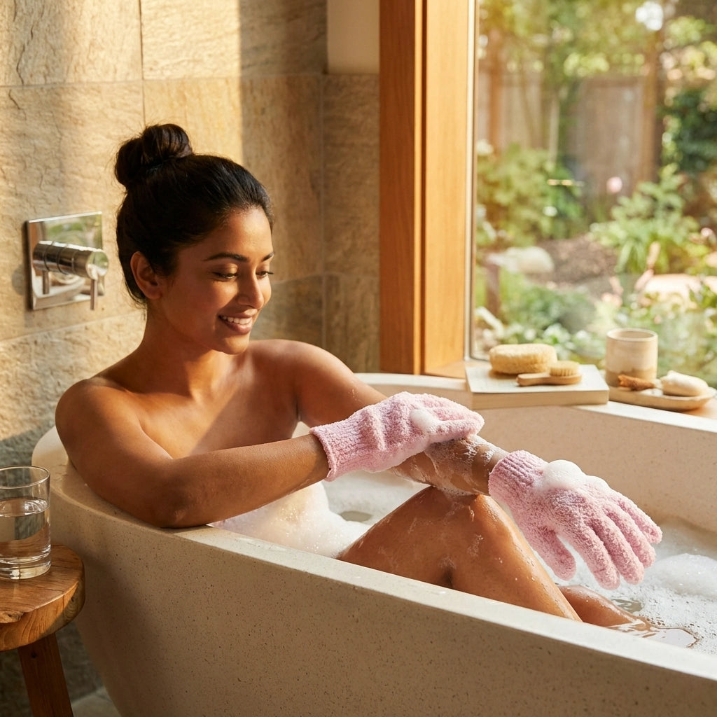 Soft textured bath gloves