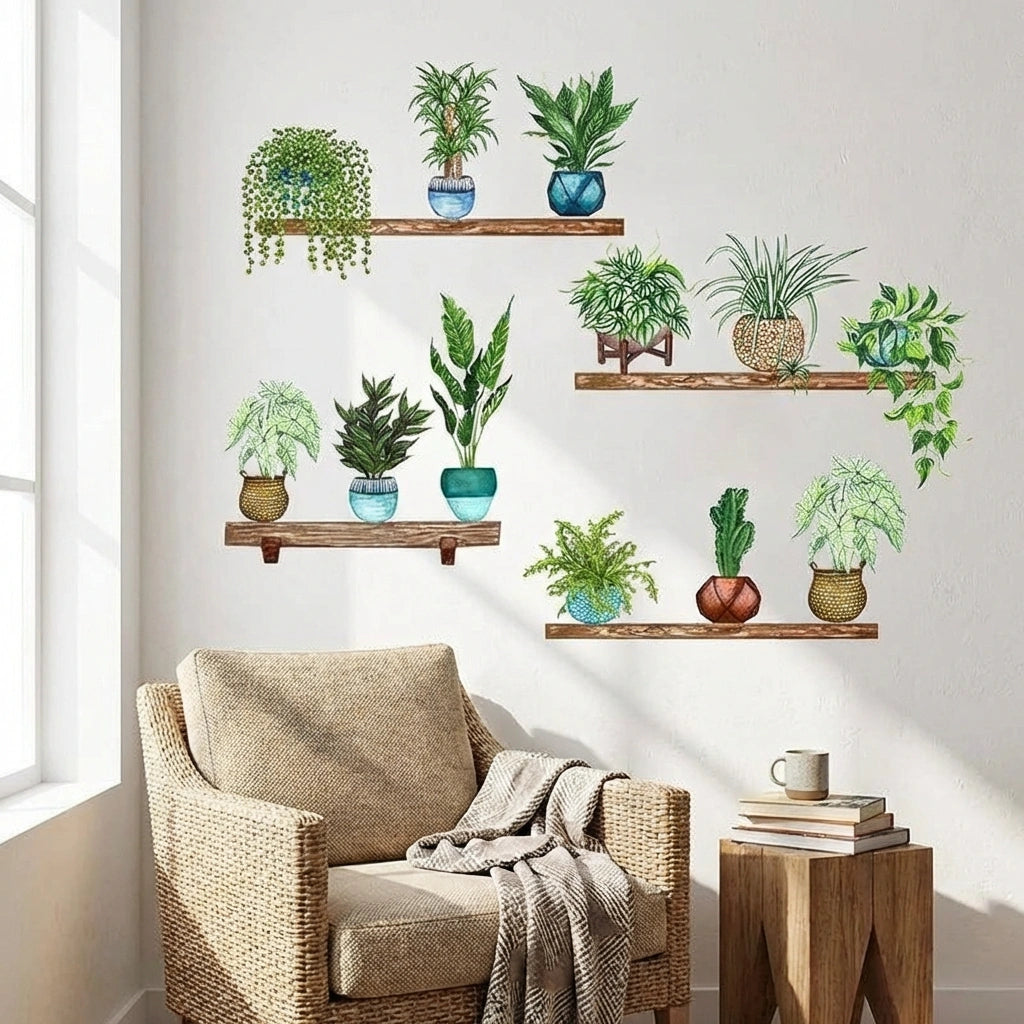 Plants Monstera Leaf Wall  Creative Wall Stickers (Pack of 4)