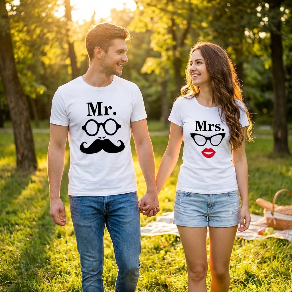 White Printed Couple Tees