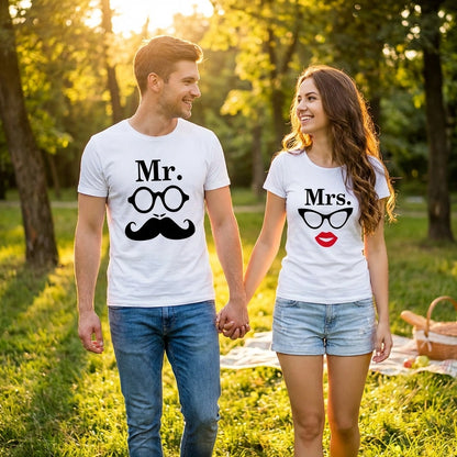 White Printed Couple Tees