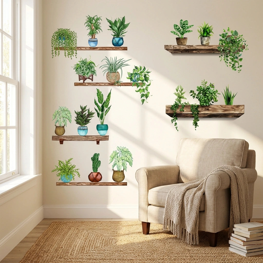 Plants Monstera Leaf Wall  Creative Wall Stickers (Pack of 4)