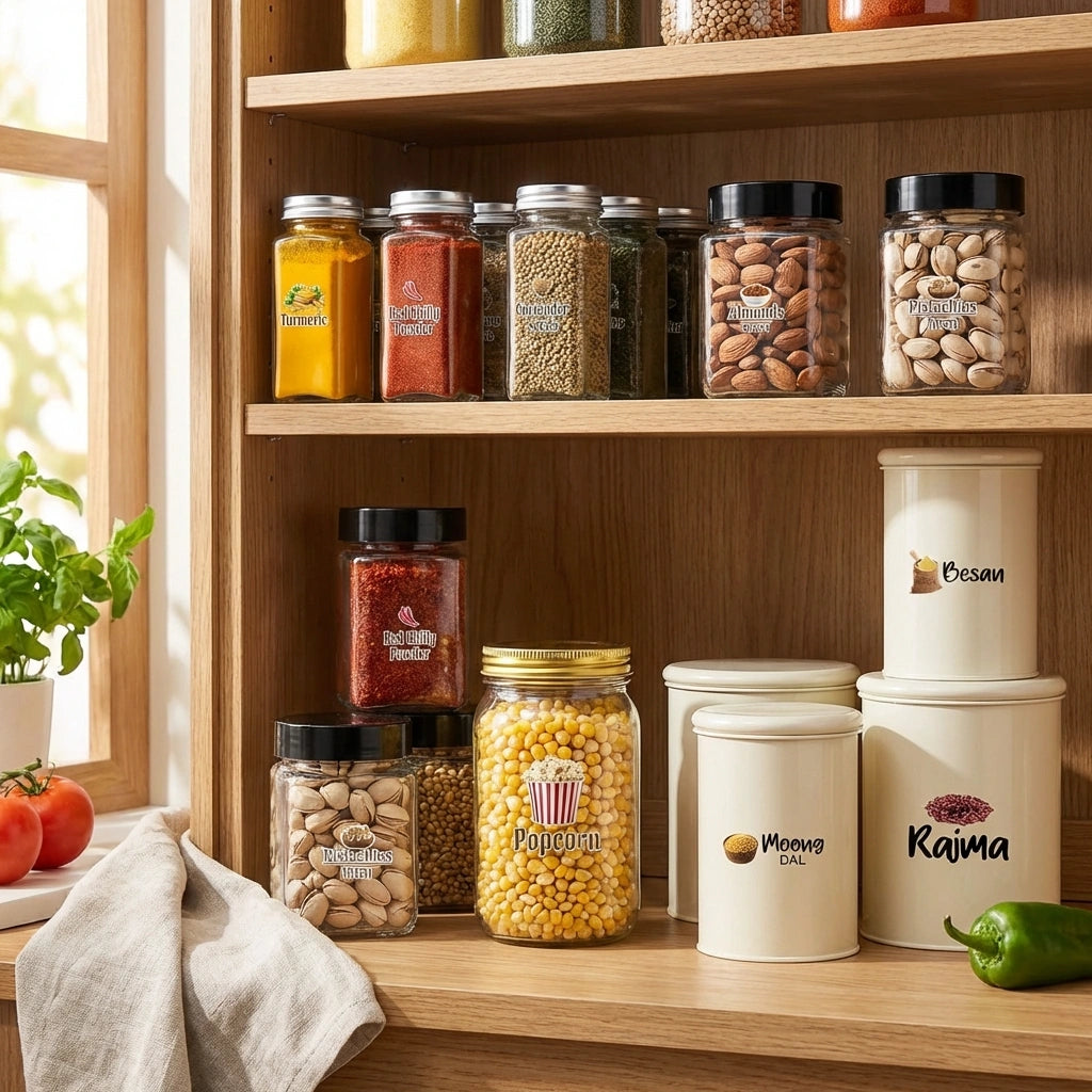3D Waterproof Kitchen Spice Jar Label Stickers (Pack of 1 - 60 Stickers)