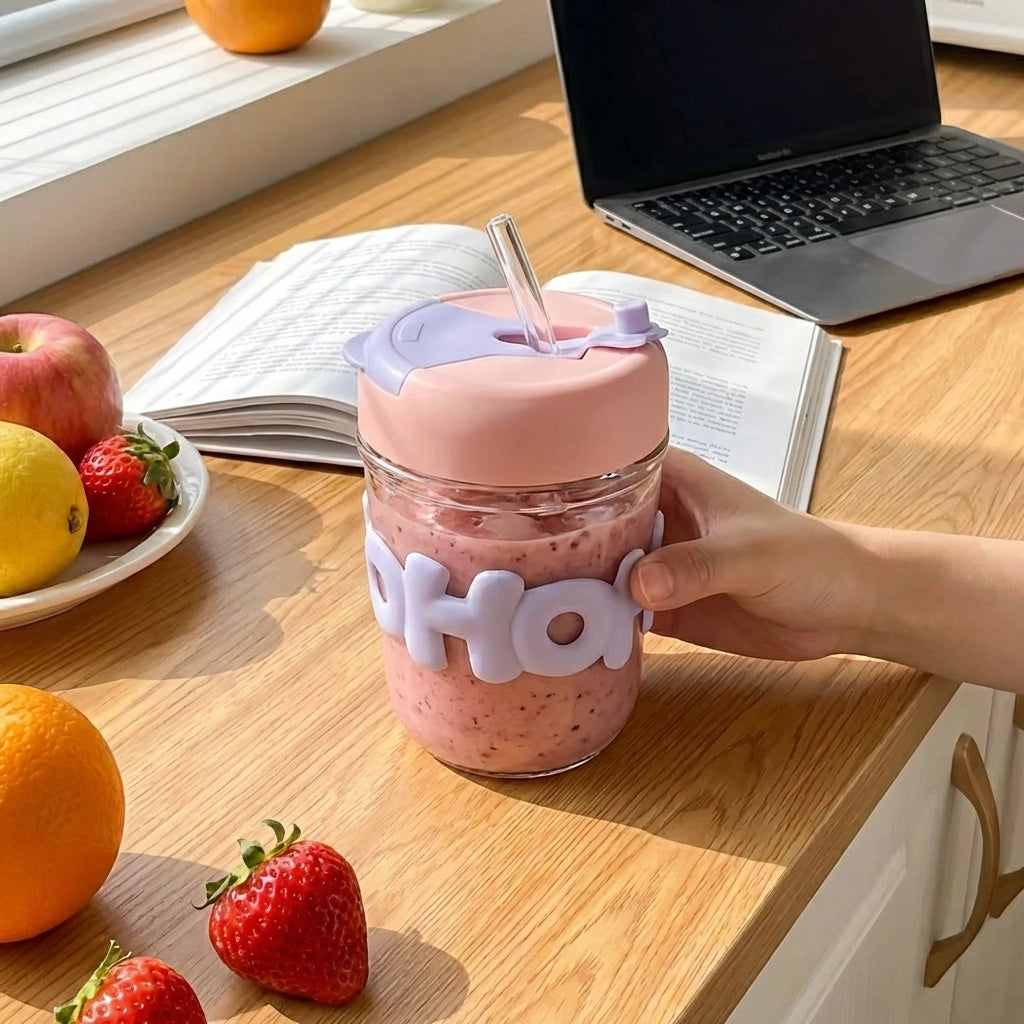 Glass Tumbler Mug with Lid & Silicon Sleeve