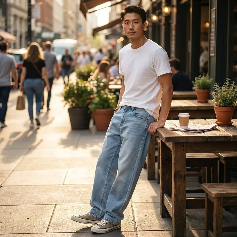 Men's Loose Fit Mid Rise Light Blue Jeans