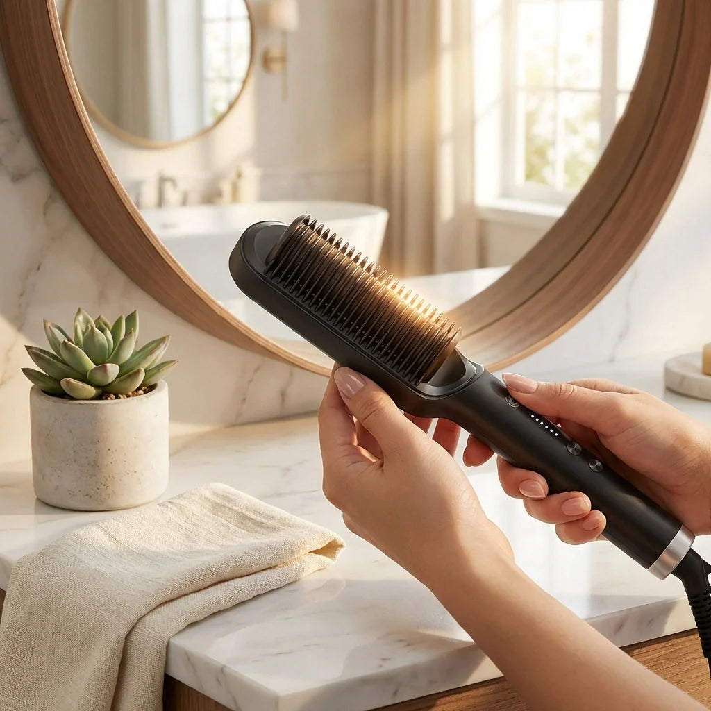 Hair Straightener Used While Massaging Head