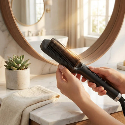 Hair Straightener Used While Massaging Head