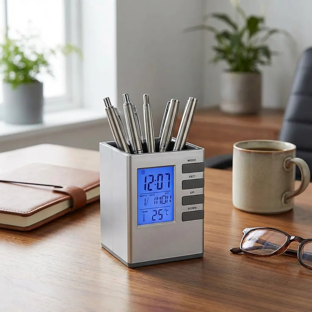 Smart Desk Clock Pen Holder