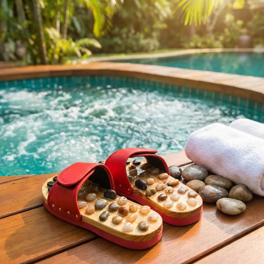 Acupressure Natural Stone Slippers (Red)
