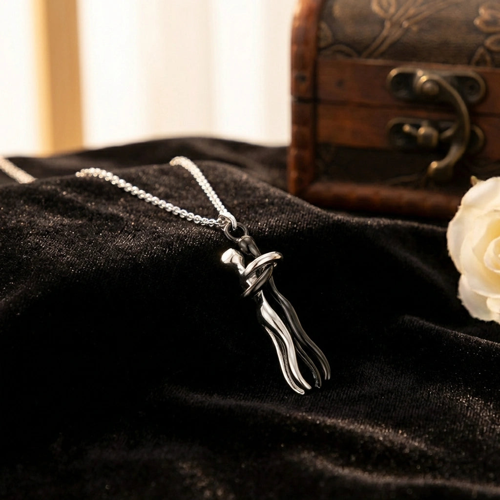 Silver and Black Hug Couple Chain Pendant