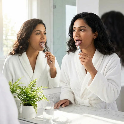 Coconut & Mint Teeth Whitening Oil with Tongue Scraper (Pack of 2)