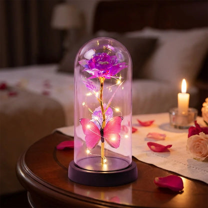 Led Decorative Rose With Butterfly In Transparent Plastic Dome (1 Pc  Battery Not Included)