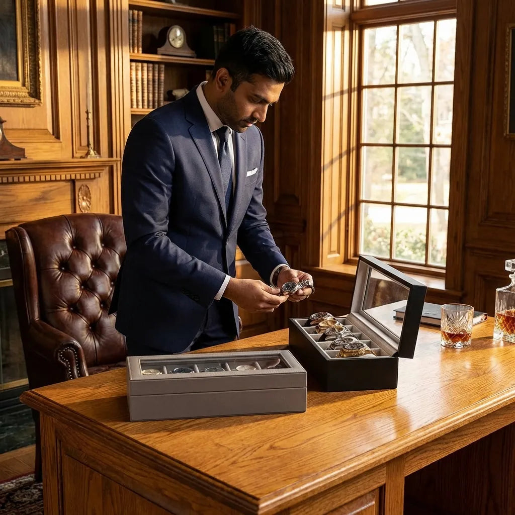 Wood Watch Box Organizer with Glass Display