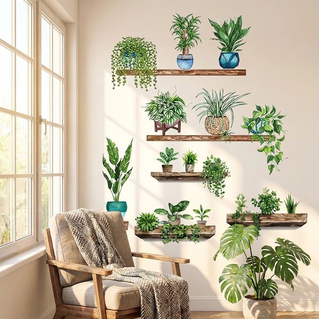 Plants Monstera Leaf Wall  Creative Wall Stickers (Pack of 4)