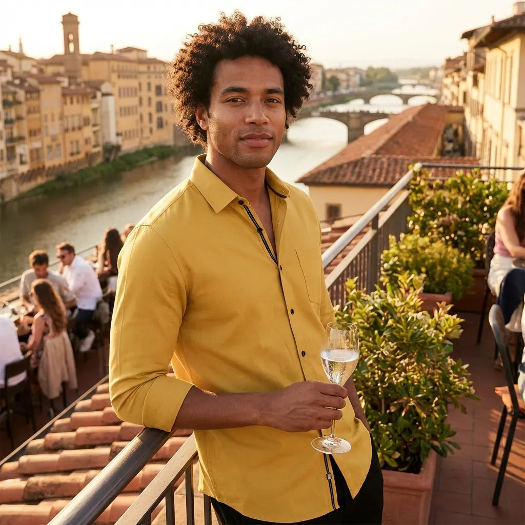 Men's Solid Satin Stylish Casual Shirt Yellow