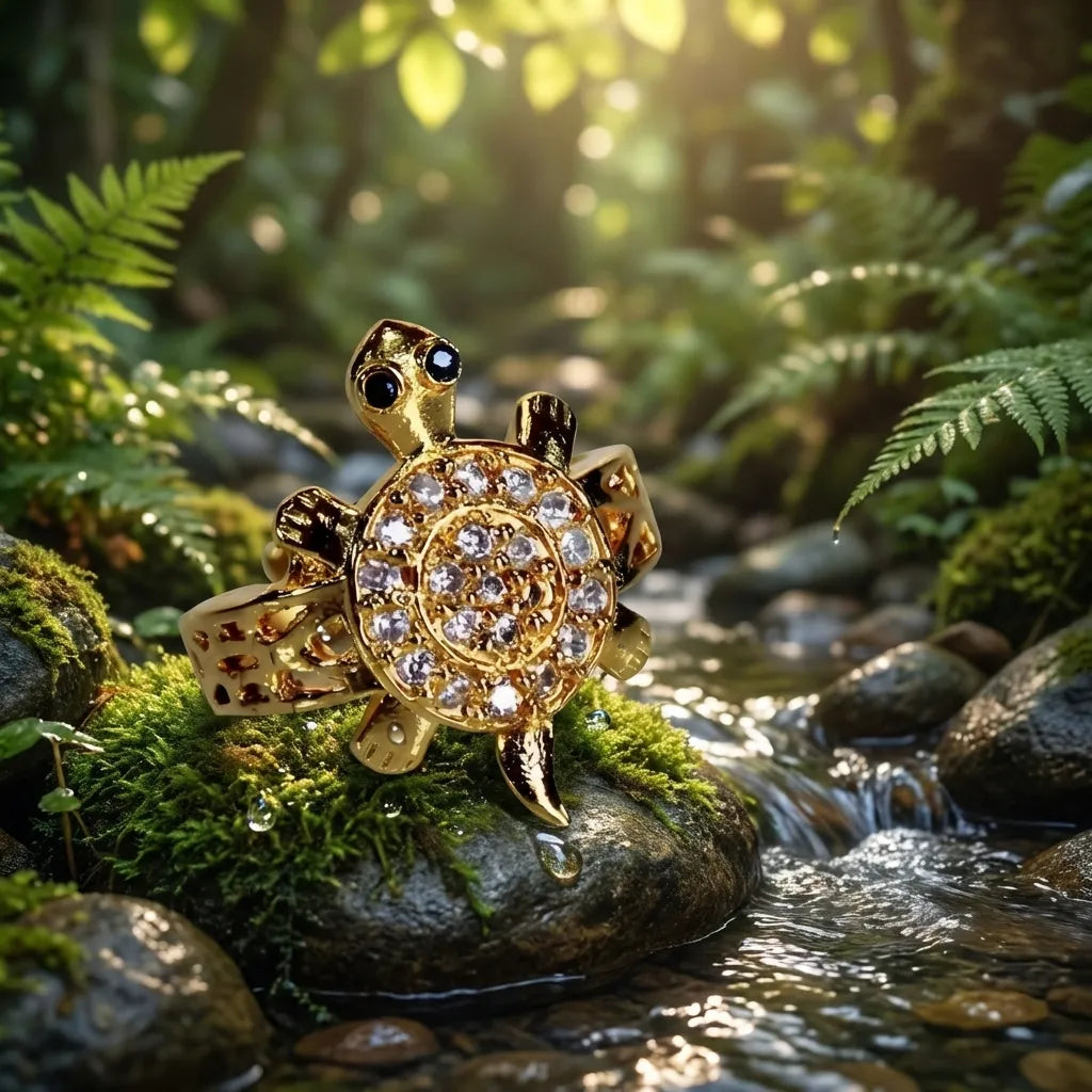 Panchdhatu Zircon Studded Turtle Meru Ring Set of 2