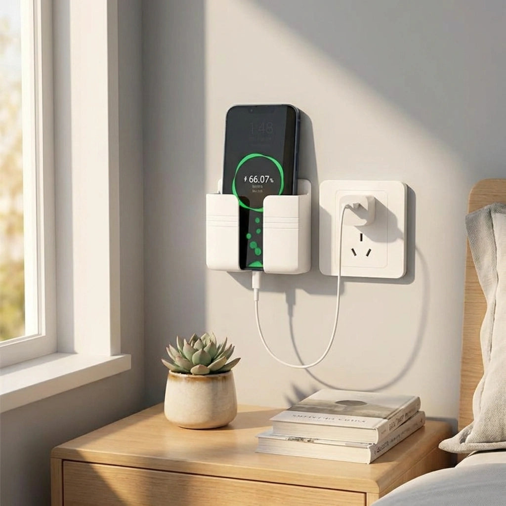 Wall Mounted Mobile Holder With Adhesive Strips& Charging Holder