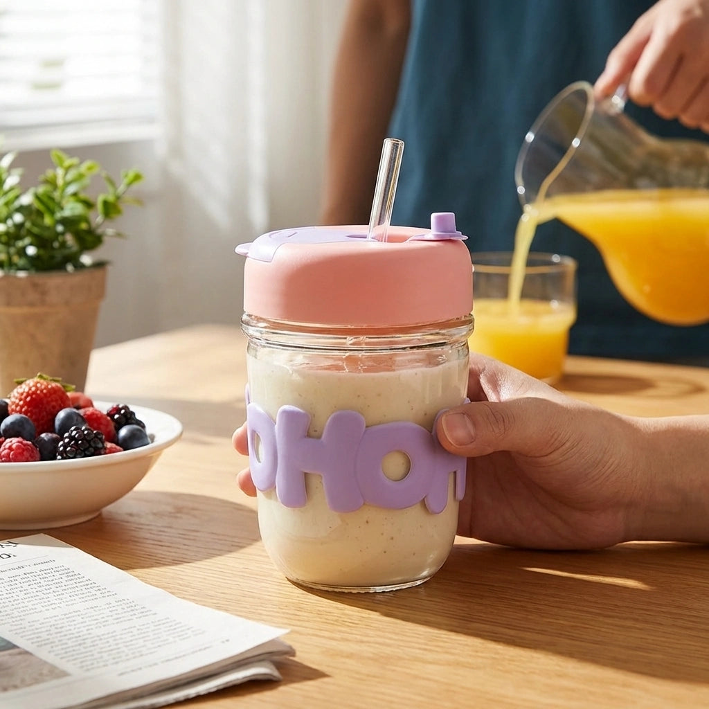 Glass Tumbler Mug with Lid & Silicon Sleeve
