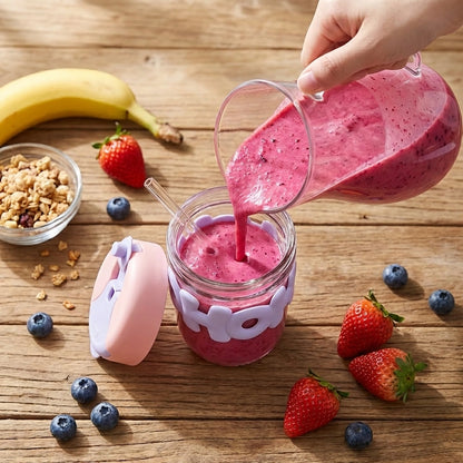 Glass Tumbler Mug with Lid & Silicon Sleeve