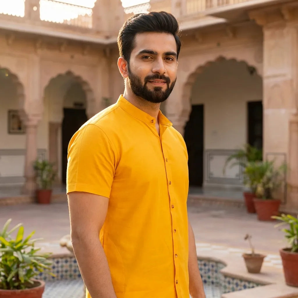 Solid Yellow Slim Shirt