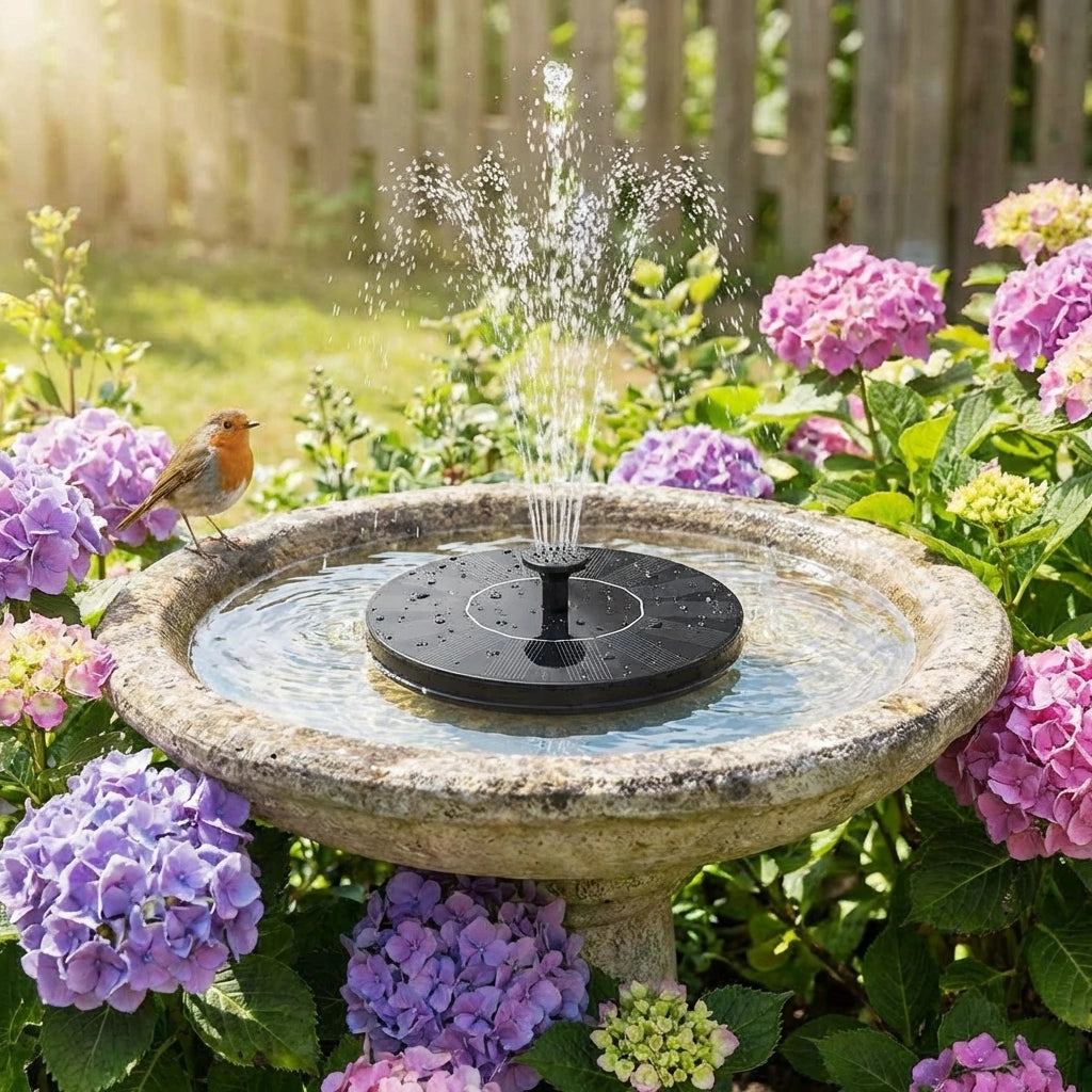 Fountain Solar Power Floating Water Pump for Pool Pond Garden and Patio Plants Round 7V 1.4W (Black)