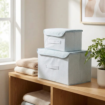 Foldable Non-Woven Big and Small Storage Basket Bins Wardrobe Closet Organizer (Pack of 2)