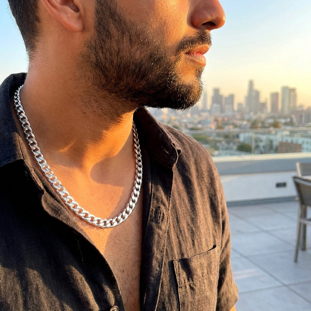 Silver Plated Cuban Style Thick & Heavy Chain For Men