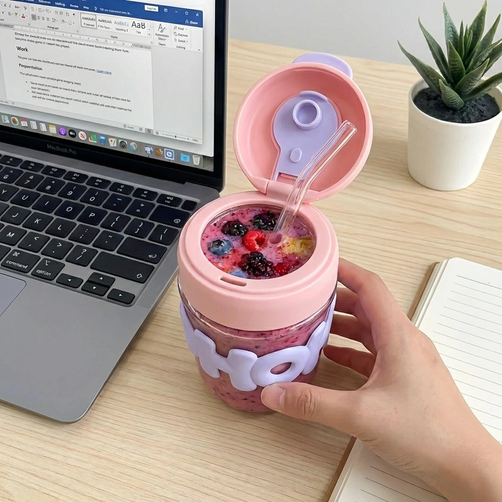 Glass Tumbler Mug with Lid & Silicon Sleeve