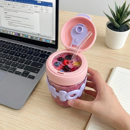 Glass Tumbler Mug with Lid & Silicon Sleeve