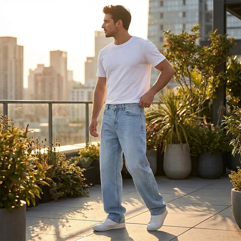 Men's Loose Fit Mid Rise Light Blue Jeans