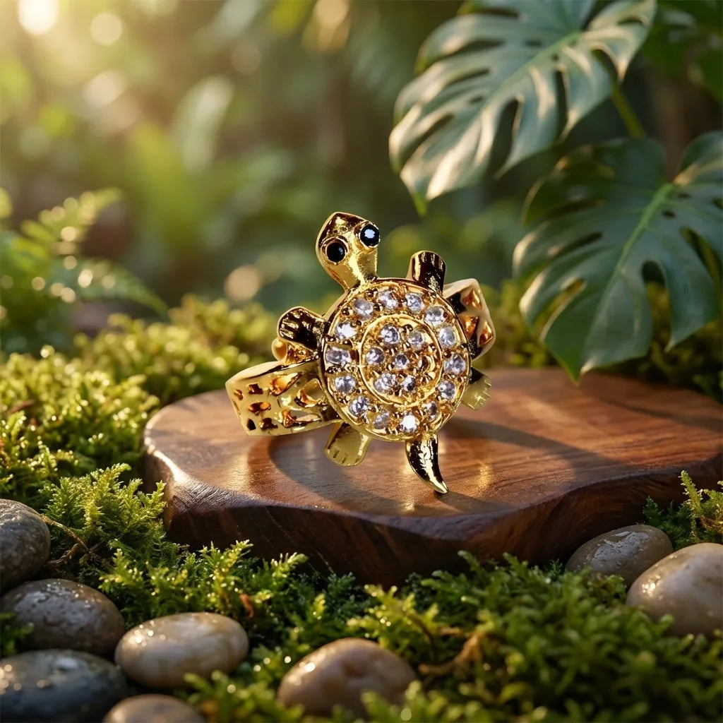 Panchdhatu Zircon Studded Turtle Meru Ring Set of 2