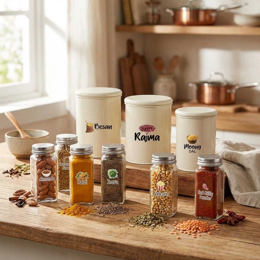 3D Waterproof Kitchen Spice Jar Label Stickers (Pack of 1 - 60 Stickers)