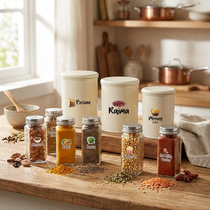 3D Waterproof Kitchen Spice Jar Label Stickers (Pack of 1 - 60 Stickers)