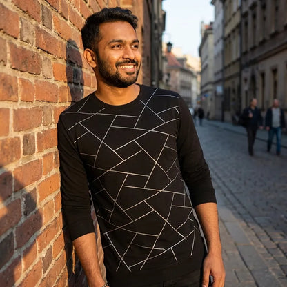 Printed Black Cotton Tee