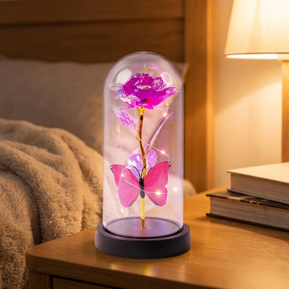 Led Decorative Rose With Butterfly In Transparent Plastic Dome (1 Pc  Battery Not Included)